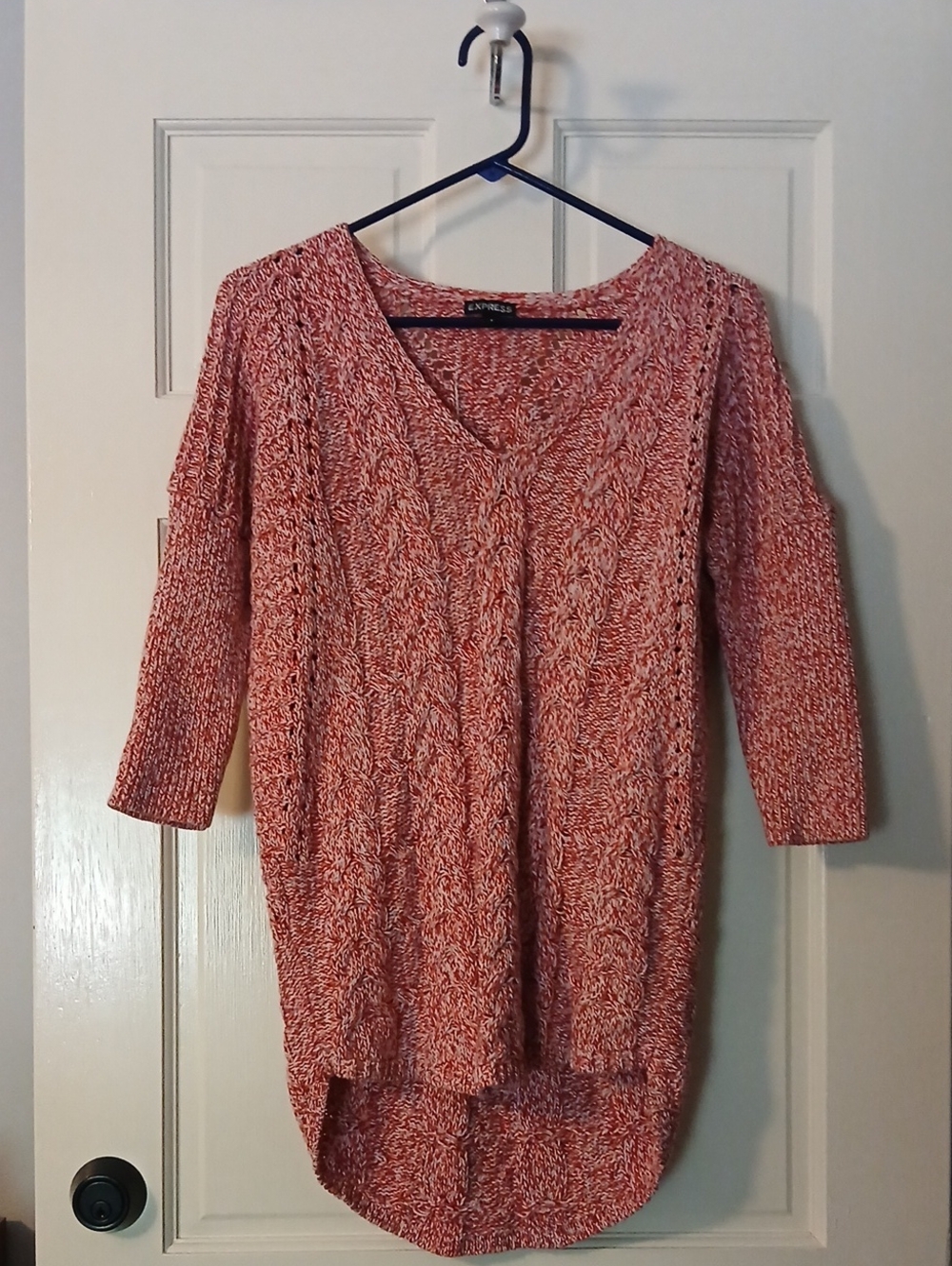 Express Marled Red V-Neck Knit Sweater Tunic